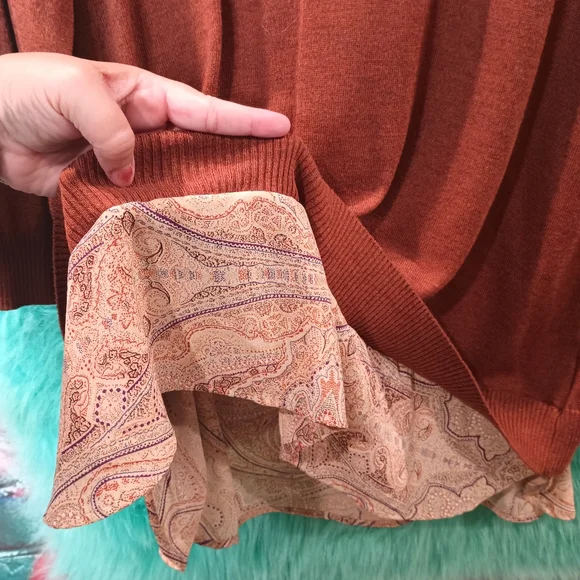 Dalia Rusty Brown Crew Neck Long 3/4 Sleeve Layered Top Size 1X - Picture 5 of 11